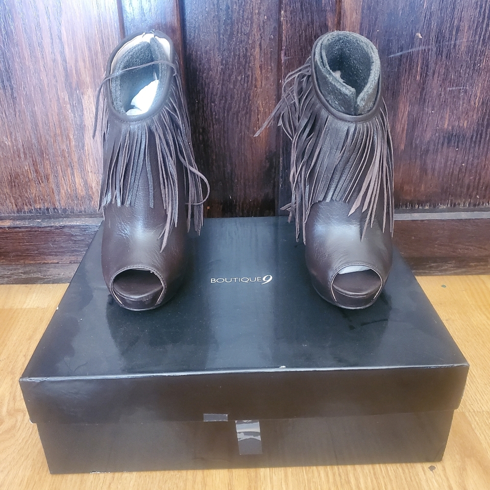 Boutique 9 Brown Fringe Ankle Booties